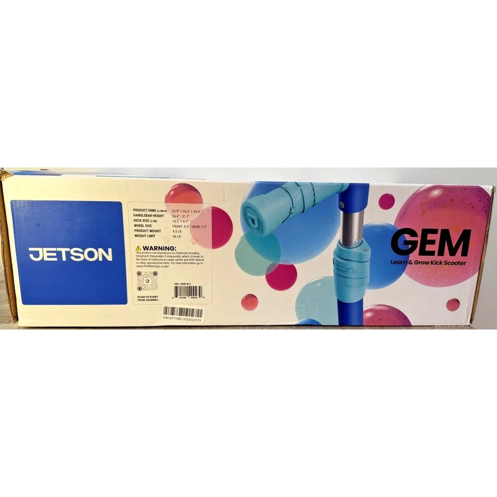 NIB JETSON GEM LEARN & GROW‎ KICK SCOOTER - BLUE/GREEN- ADJUSTABLE & LIGHTS UP